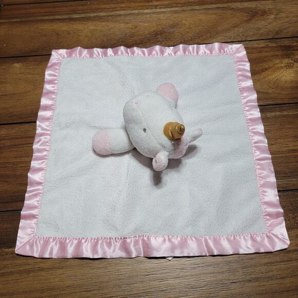 Cloud Island Pink & White Unicorn Shimmer Infant Security Blanket 14" X 14" - Picture 3 of 6